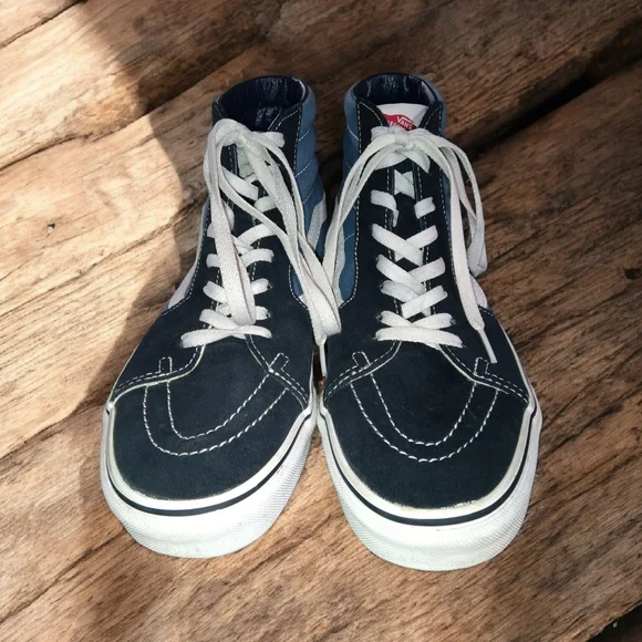 Vans Men's High-Top Sneakers - Navy and White. Van SK8 HI - Picture 4 of 5